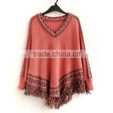 top selling women ladies winter ethnic wool batwing sleeve poncho coats