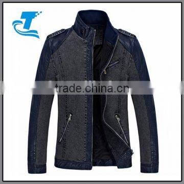 Autumn Men PU Jackets Fashion Jackets Coats Denim+PU Jacket Outerwear