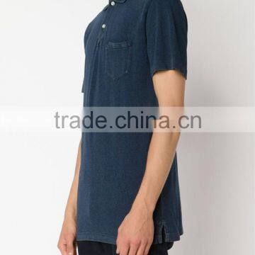 Indigo Blue Mens Cotton Short Sleeve Polo Shirt Fabric With Pocket Wholesale China photo-3