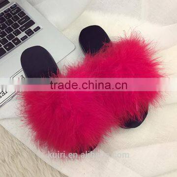 2017 Ostrich Hair Plush Fur Woman Slipper Outdoor Turkey Fur Slides Fslipper-8 photo-4