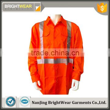 Men's cotton drill reflective safety shirt with pockets and long sleeve