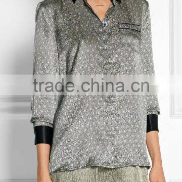 2017 Newest Arrive All Over Printed 100% Silk Comfortable Sleep Wear