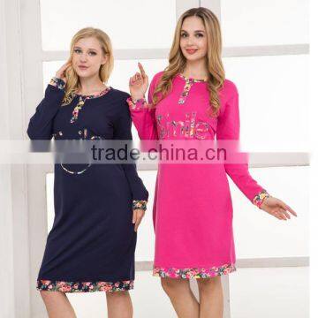 NEW DESIGN WINTER LADY'S NIGHTGOWNS PLUS SIZE THICK O-NECK WITH BOTTON COTTON GOWNS