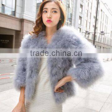 Clear new winter 100% real hair ostrich hair coat female seven-point sleeve thick turkey fur coat spot