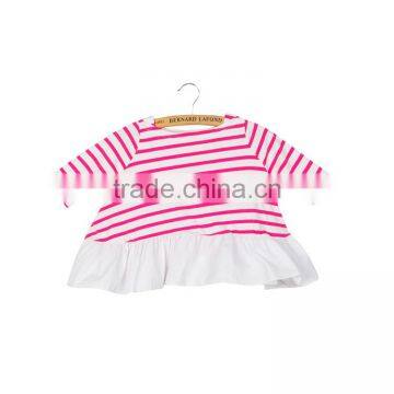 Children Cotton Stripe Printed Baby Ruffle Tops photo-5