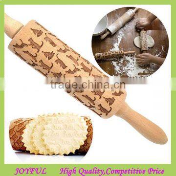 Top quality wooden embossing patterned cat rolling pin