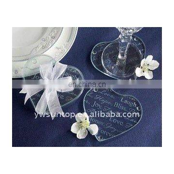 heart shaped clear glass coaster souvenirs wedding giveaway return gift