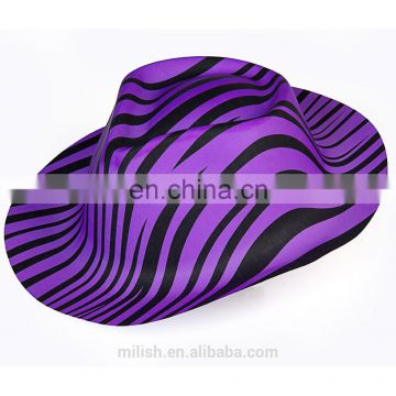 MH-2130 Classic Party kit PVC Purple Plastic Zebra Cowboy Fedora Hat