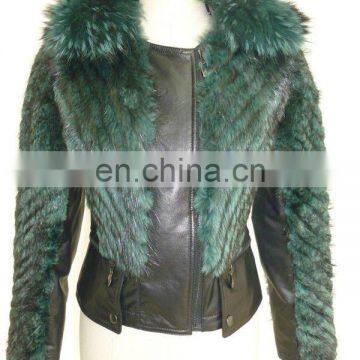Fashion design ladies Lazy raccoon dog fur coat leather jacket