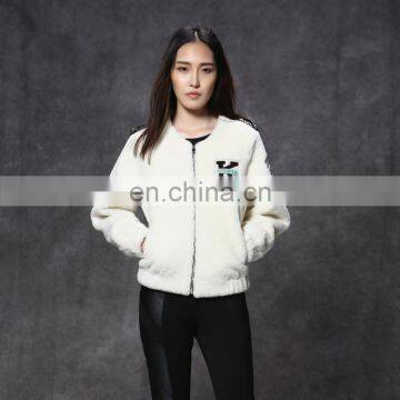 merino sheep shearling fur jacket round collar white coat for women