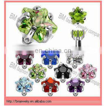 Pentagram shaped gem dermal anchor tops 316L steel body jewelry