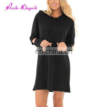 Hot Selling black green sweatshirt plain dress big size woman with Kangaroo Pocket