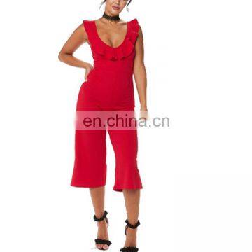 Custom Red Frill Culotte Jumpsuit Women's Fashion Casual Wear photo-3