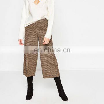 Ladies Cropped Trousers Checked Wide Leg Design Pants photo-2