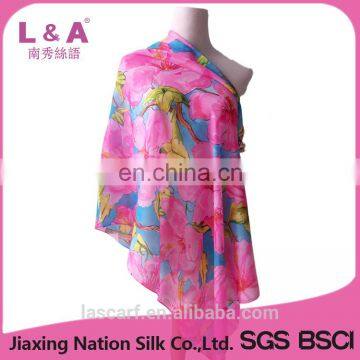 Flowers Digital Printing Polyester Chiffon Scarf Women in Sunmmer