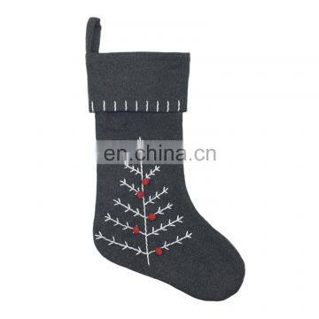 Wholesale Decorative Felt Embroidery Christmasa Tree With Red Pompom Christmas Socking for Christmas