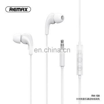 Remax RW-108 Original Earbuds For Music Call Wired Earphone With Mic&Volume Control