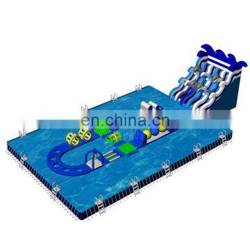 Commercial Giant Mobile Inflatable U Shape Obstacle Course Water Play Equipment Park Slide With Swimming Pool photo-2
