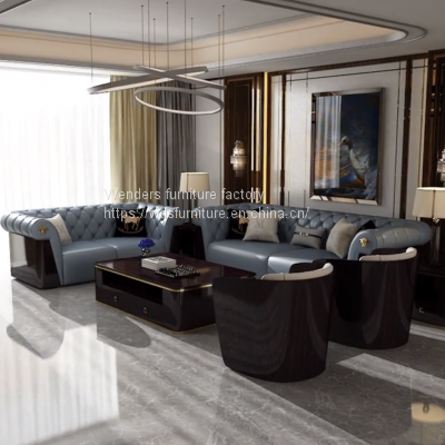 Italian pull button high-end villa Versace living room luxurious combination of simple postmodern American light luxury leather sofa