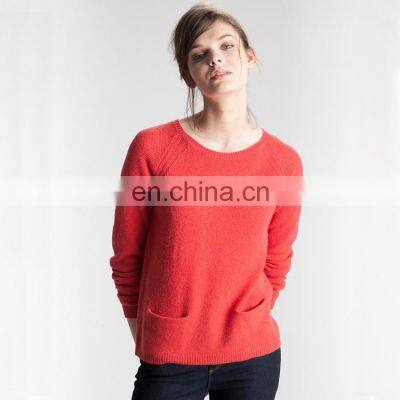 Ladies button back cashmere crew neck pullover sweater