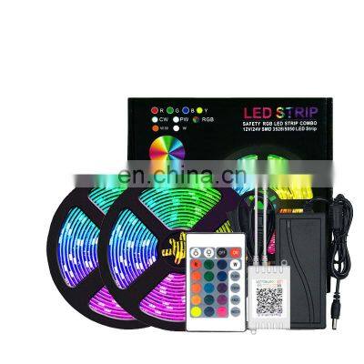 LED light strip with 5050 dimmable  epoxy waterproof RGB strip light kit APP blue tooth control music soft light bar