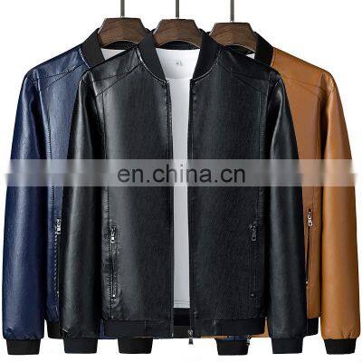 Wholesale Men's classic Cool Motorcycle Jacket Leather Long Sleeve Jacket stand neck short sleeve club jacket