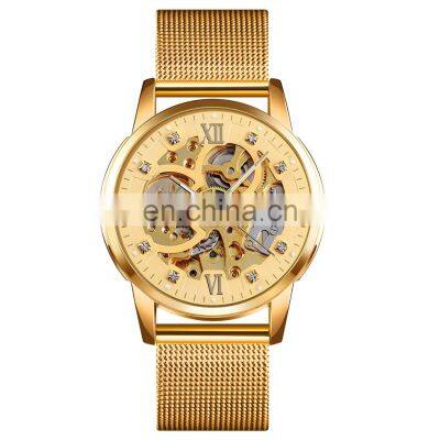 Luxury Brand Skmei 9199 Waterproof Man Watch Gold Stainless Steel Transparent Automatic Watches For Men