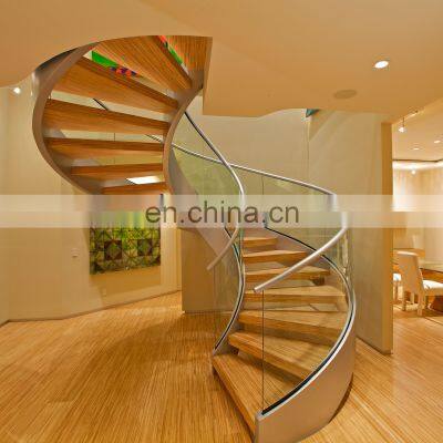 Wood tread glass railing Stairs Modern design spiral Staircase