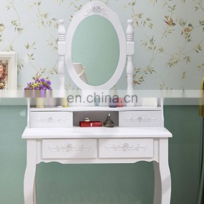 White Dressing Table Vanity Makeup Desk with 4 Drawers, Mirror Set and Stool