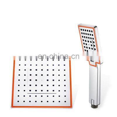 Multifunctional 3 Color High Quality Chrome 8 Inches ABS Plastic Square Bathroom Top Rain Overhead Shower Hand Shower Sets photo-3