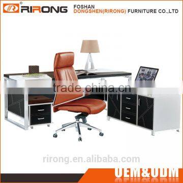 Modern luxury 1.97m stainless steel frame leather covered black office executive desk table with latest design