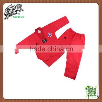 High Quality Ribbed Material V Neck Red Taekwondo Uniform photo-5