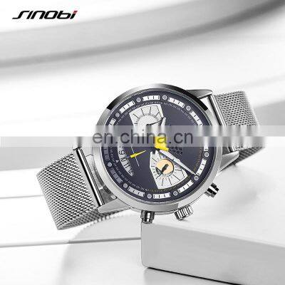SINOBI Men Masculinity Watches Wrist S9814G Creative Human Smile Dial Small Three Dial Watch Chronograph Handwatch photo-4