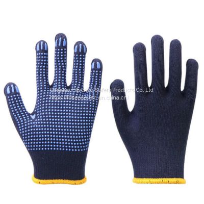 7Gauge Dark Blue Polycotton Liner PVC Dotted Gloves