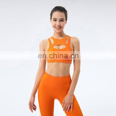 Private Label Workout Sports Bra Leggings Ribbed Hollow Out Sexy Yoga Bra Gym Wear photo-2