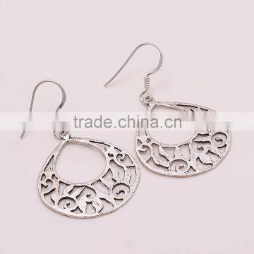 925 SOLID STERLING FINE SILVER JALLI WORK OLD & ANTIQUE SILVER EARRINGS