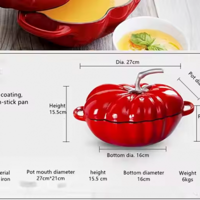 New Design Tomato-shaped Pot Kitchen Cookware 27cm Red Enamel Cast Iron Casserole With Cast Iron Lid photo-2