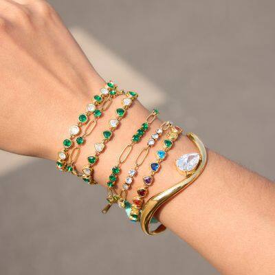 Stainless Steel Tennis Bracelet Gold Plated Cubic Zirconia Adjustable Waterproof Hypoallergenic Women Jewelry photo-5