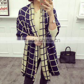 Latest Design Soft Warm Maxi Wool Cashmere Ladies Plaid Shawl photo-3