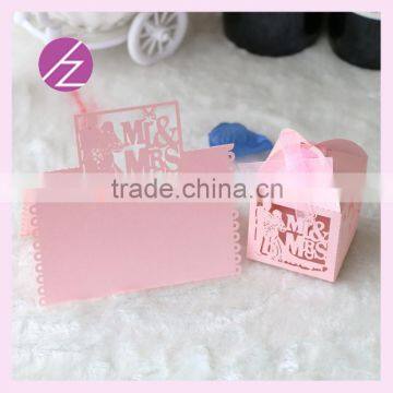 Free logo laser cut customizable paper love couple wedding favor candy box and seat card wedding favors seat card ZH-5