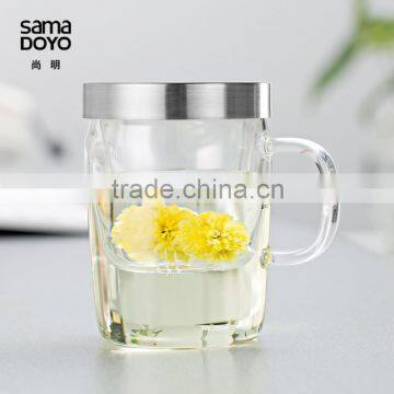 370ML Handblown Clear Glass Tea Cups With Straner With Lid In SAMADOYO China Supplies