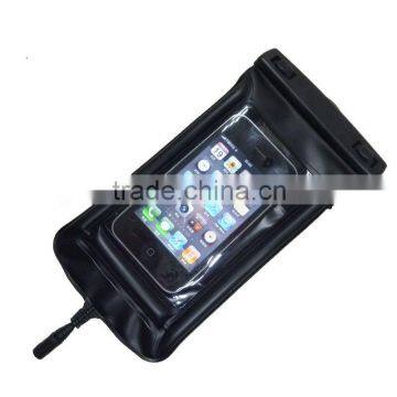 PVC black waterproof cell phone case with jack