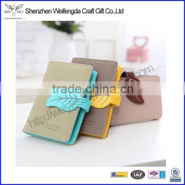 2016 custom PU leather leaf button mini credit card holder