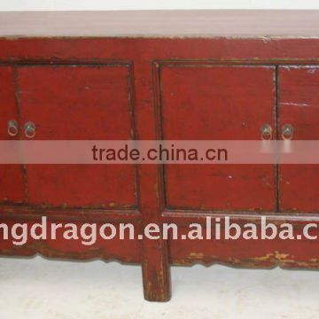 Chinese Antique Red Four Door Cabinet Shoes Kitchen Cupboard