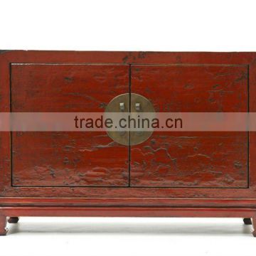 Chinese antique wedding red shining solid wooden display cabinet