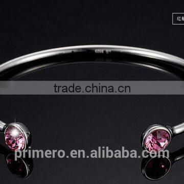 High Quality 925 Sterling Silver Round Crystal Cuff Bangle Bracelet photo-6