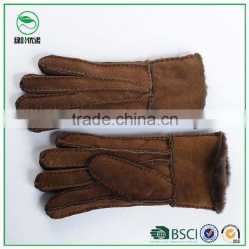 Fasion women winter warm lamb fur double face leather gloves