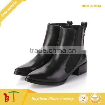 100% Full grain black leather casual short boot for ladies