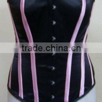 FullBust Women Black Satin with Pink Stripes Corset