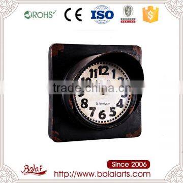 High quality imitation rust design black iron white clock face square shape wall clock